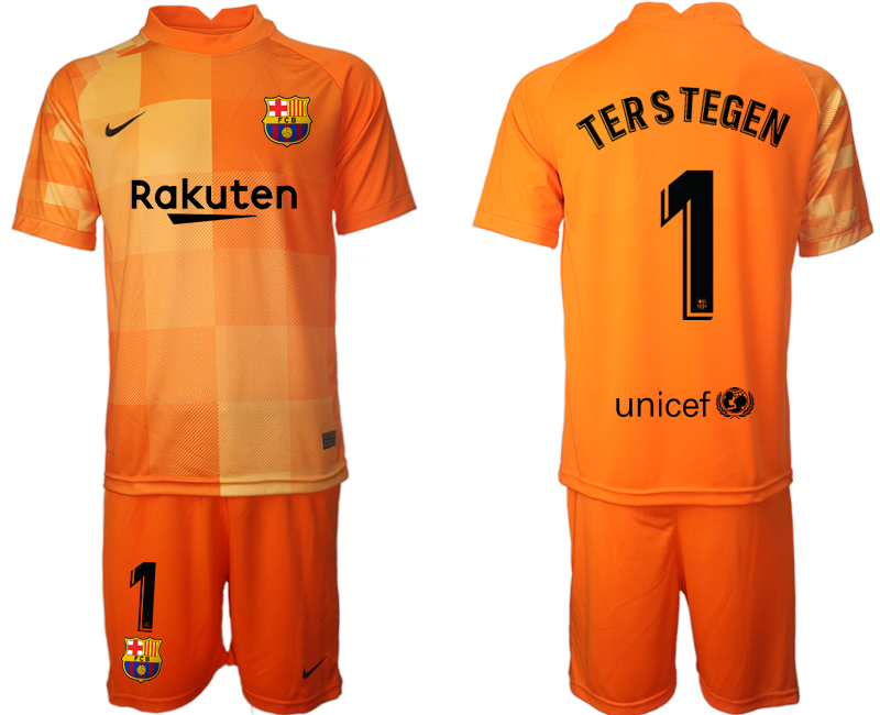 Men 2021-2022 Club Barcelona orange red goalkeeper #1 Soccer Jersey